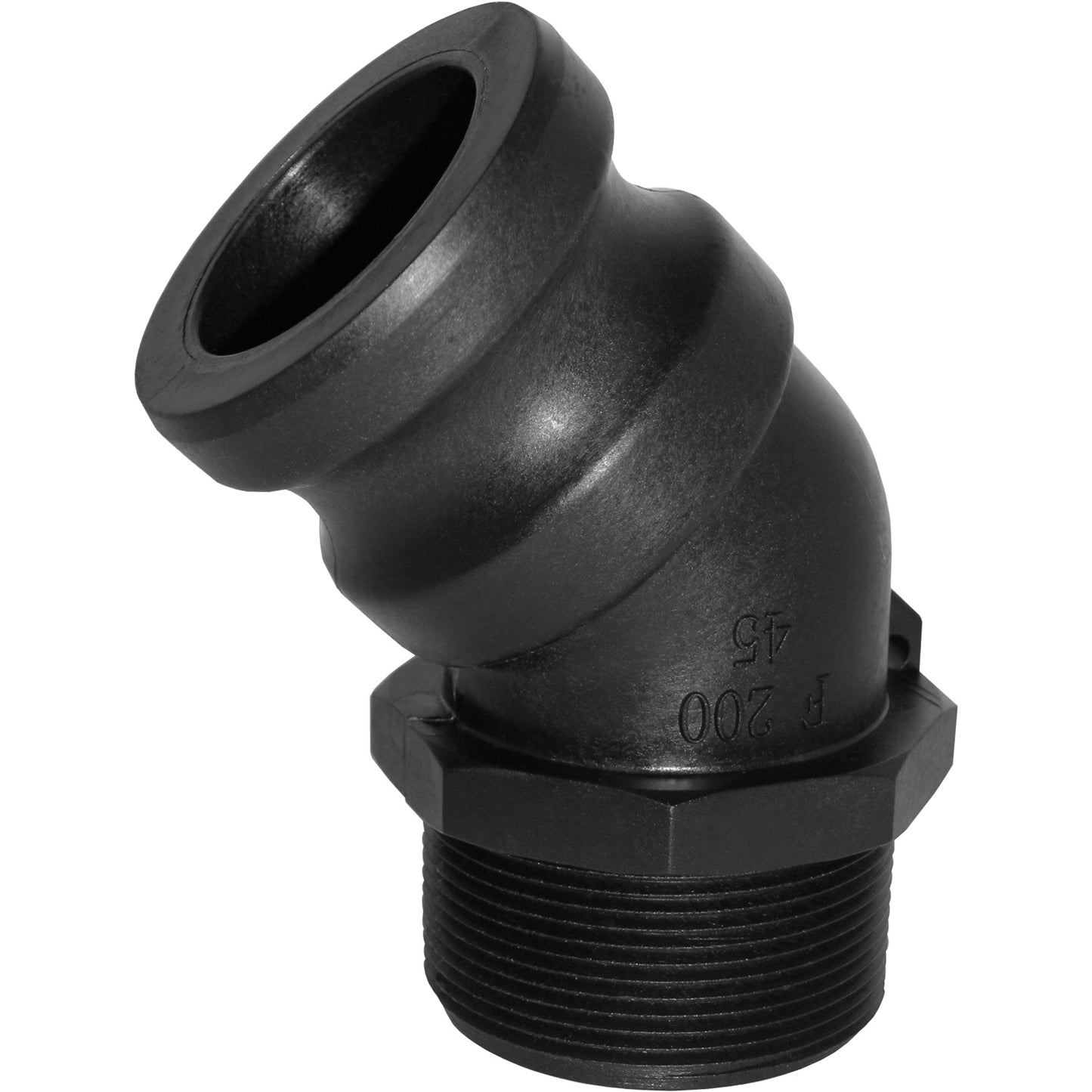 PP Elbow 45 DEG 2-inch MQDC X 2-inch MNPT | 200F45 | TerreMax | Category-Elbow, Connector Type-Male NPT, Connector Type-Male QDC
