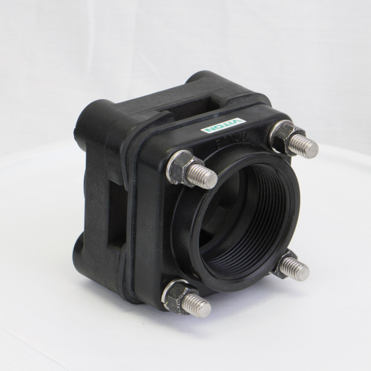 2-inch X 2-inch Thread Flange BD FKM | BF200BDV | Banjo Corporation | Category-Bulkhead, Connector Type-Female NPT, Material-Polypropylene