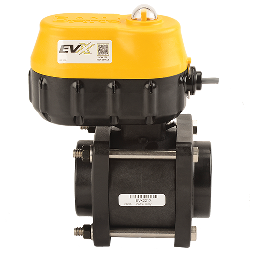 2-inch EVX FP Bolted 1.5S WWC 24V | EVX22124 | Banjo Corporation | Category-Valve, Connector Type-Female NPT, Material-Polypropylene