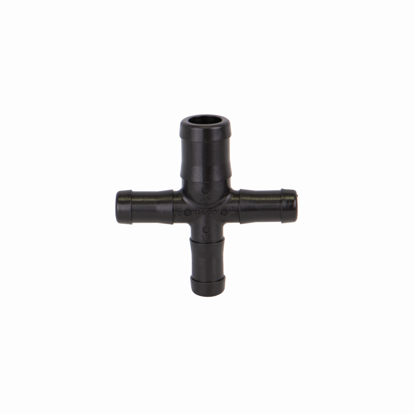 1/2-inch X 3/4-inch Hose Barb Cross | HBC050075 | Banjo Corporation | Category-Cross, Connector Type-HB, Material-Polypropylene