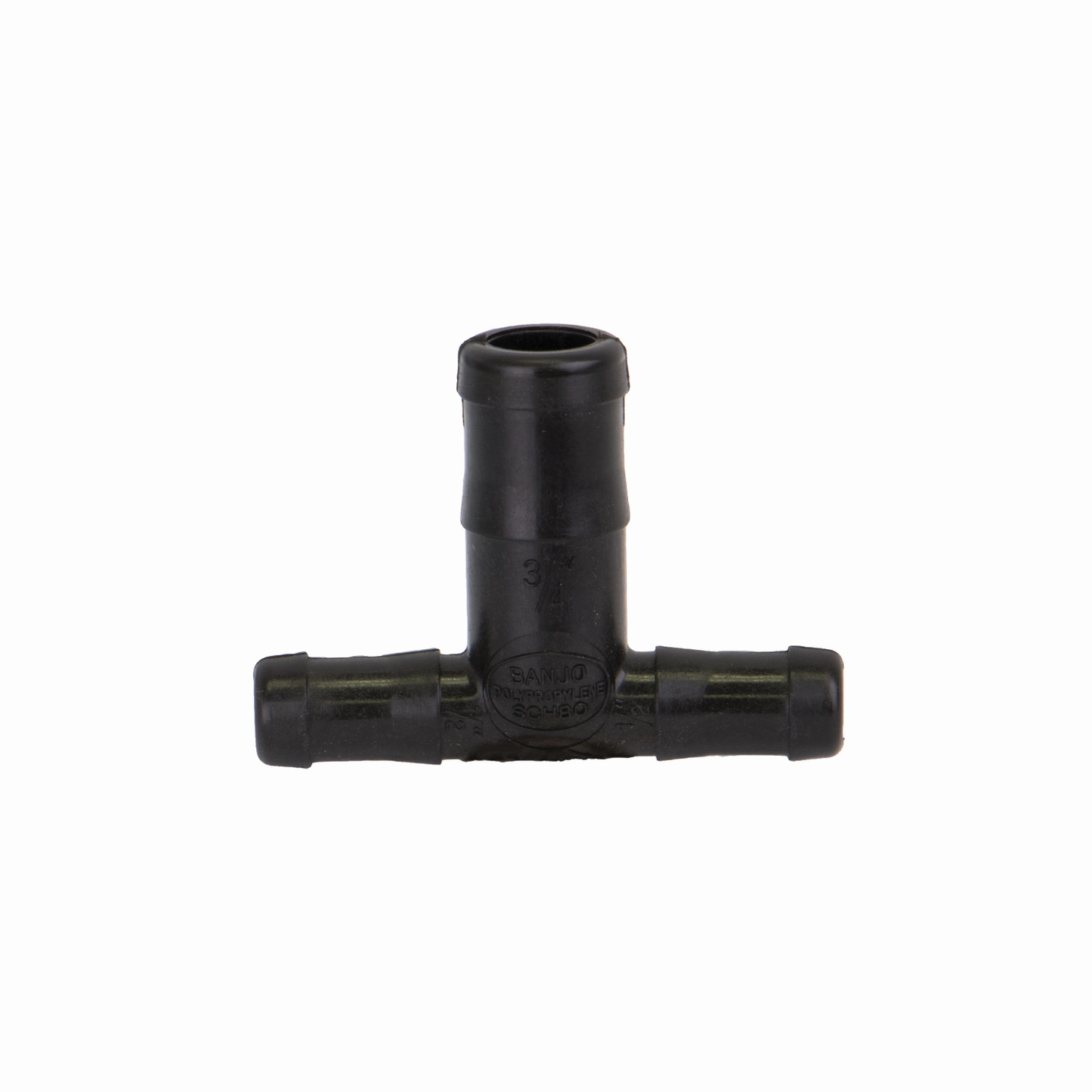 PP Tee Branch 1/2-inch HB X 3/4-inch HB | HBT050-075 | Banjo Corporation | Category-Tee, Connector Type-HB, Material-Polypropylene