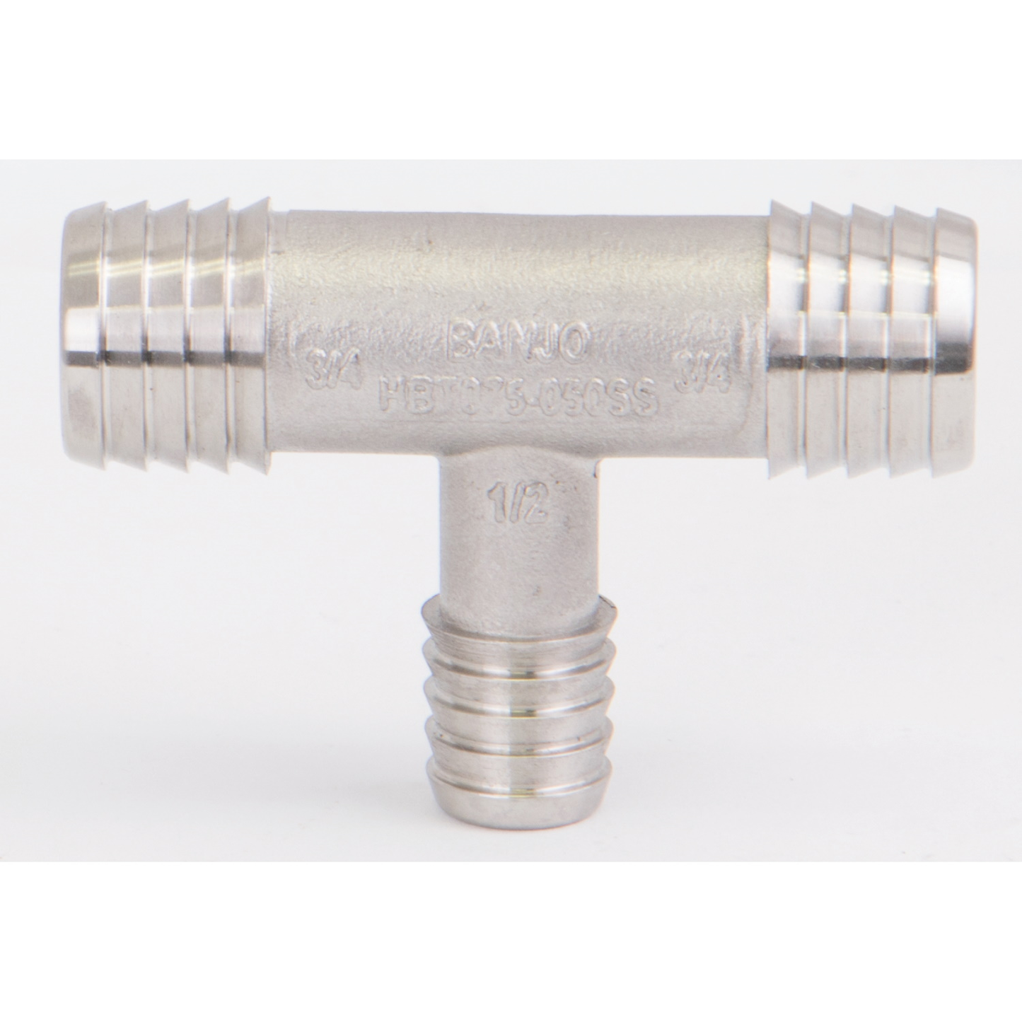 SS Tee Branch 3/4-inch HB X 1/2-inch HB | HBT075-050SS | Banjo Corporation | Category-Tee, Connector Type-HB, Material-Stainless Steel