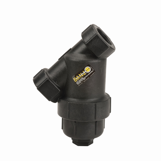 1 1/2-inch X 1 1/2-inch Y Strainer w/ 120 Mesh SS Screen | LS150-120 | Banjo Corporation | Category-Line Strainer, Connector Type-Female NPT, Material-Polypropylene