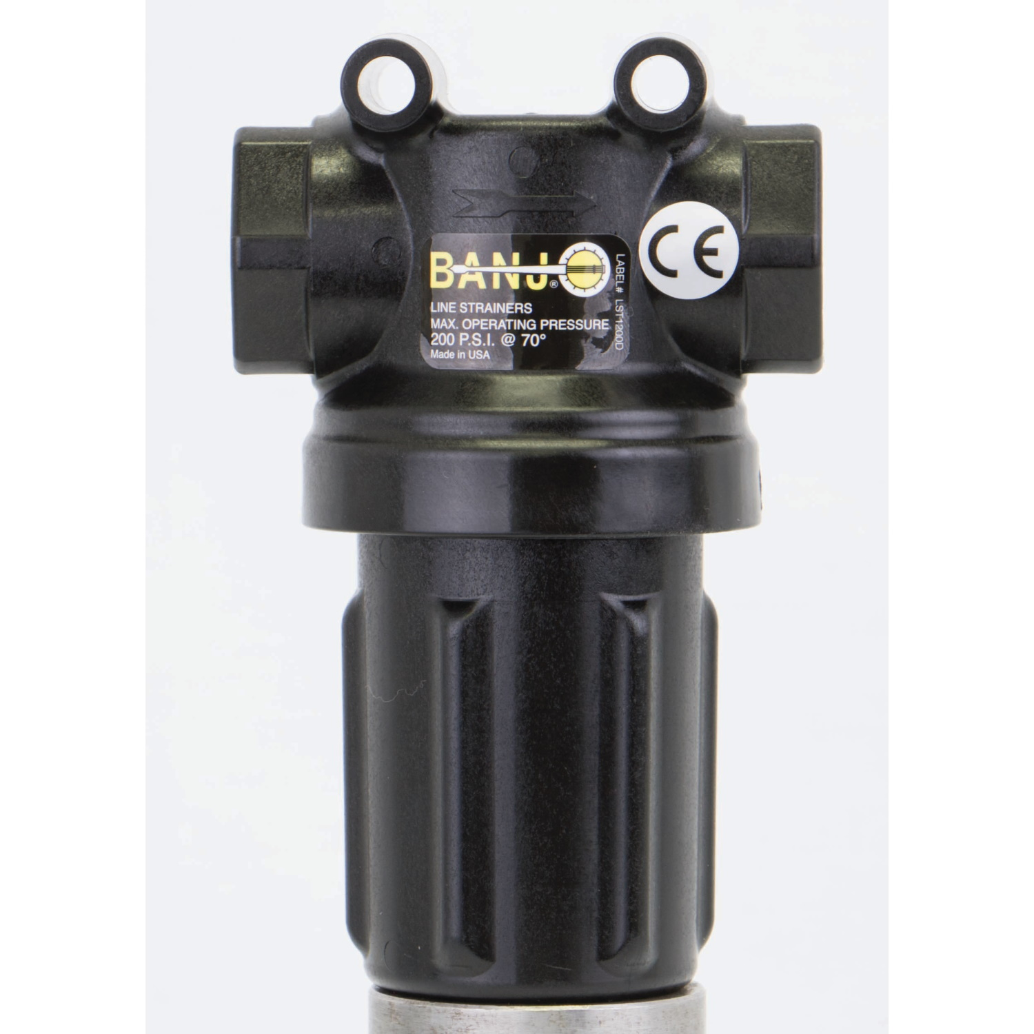 3/4-inch X 3/4-inch Mini T Strainer w/ 80 Mesh Screen & Black Bowl | LSTM075-80 | Banjo Corporation | Category-Line Strainer, Connector Type-Female NPT, Material-Polypropylene