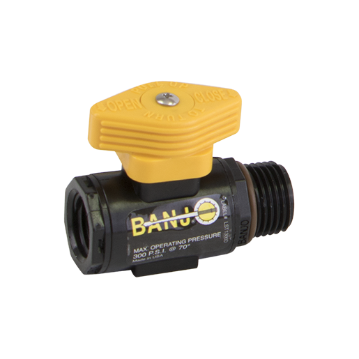 PP Valve Micro 3/8-inch FNPT X 1/2-inch MNPT | LV038050MTLV | Banjo Corporation | Category-Valve, Connector Type-Female NPT, Connector Type-Male NPT