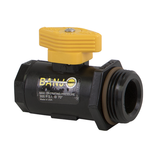 PP Valve Micro 1/2-inch FNPT X 1-inch MNPT | LV050100MTLV | Banjo Corporation | Category-Valve, Connector Type-Female NPT, Connector Type-Male NPT