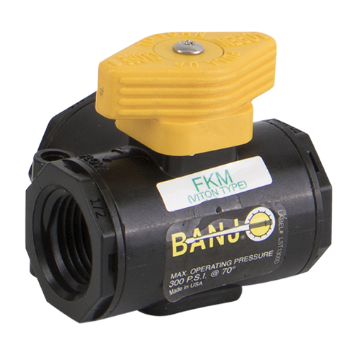 PP Valve Micro 3 Way Side 1/2-inch FNPT X 1/2-inch FNPT | LV050SLLV | Banjo Corporation | Category-Valve, Connector Type-Female NPT, Material-Polypropylene