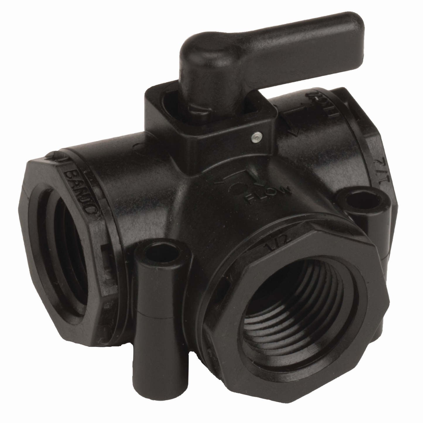 PP Valve Micro 3 Way Side 1/2-inch FNPT X 1/2-inch FNPT | LV050SLV | Banjo Corporation | Category-Valve, Connector Type-Female NPT, Material-Polypropylene