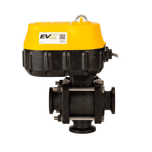 1-inch MEVX Bottom Load 3/4-inch SEC WWC 3W | MEVX100BL | Banjo Corporation | Category-Valve, Connector Type-Manifold Flange, Material-Polypropylene