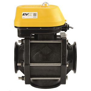 3-inch MEVX FP Bottom Load 4SEC WWC 3W 180 DEG | MEVX300BL | Banjo Corporation | Category-Valve, Connector Type-Manifold Flange, Material-Polypropylene