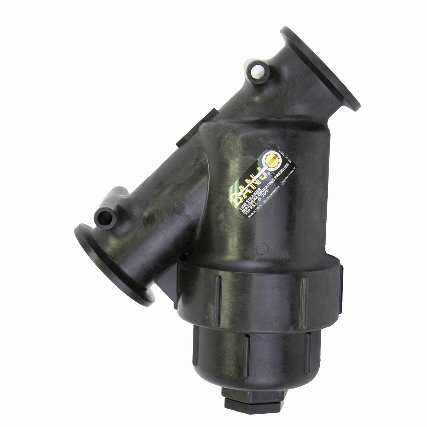 2-inch Manifold Y Strainer w/ Mounting Bracket w/ 50 Mesh S | MLS200-50M | Banjo Corporation | Category-Line Strainer, Connector Type-Manifold Flange, Material-Polypropylene