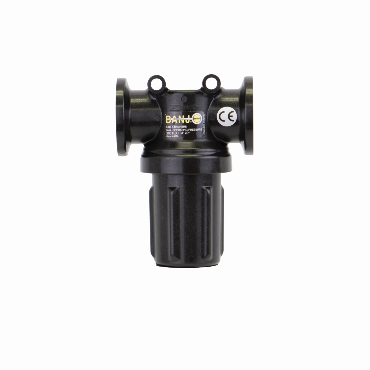 1-inch Manifold Mini T Strainer 80 Mesh Screen | MLSTM100-80 | Banjo Corporation | Category-Line Strainer, Connector Type-Manifold Flange, Material-Polypropylene