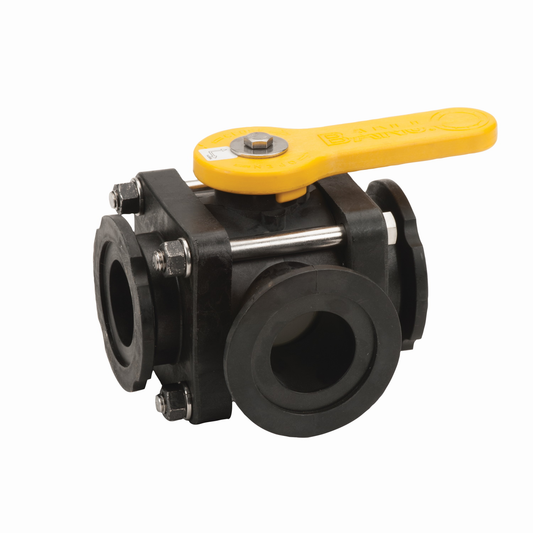 PP Valve 3 Way Side 2-inch FLG X 2-inch FLG | MV200SL | Banjo Corporation | Category-Valve, Connector Type-Manifold Flange, Material-Polypropylene
