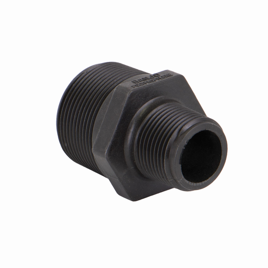 PP Adapter 1 1/2-inch MNPT X 1-inch MNPT | RN150-100 | Banjo Corporation | Category-Adapter, Connector Type-Male NPT, Material-Polypropylene