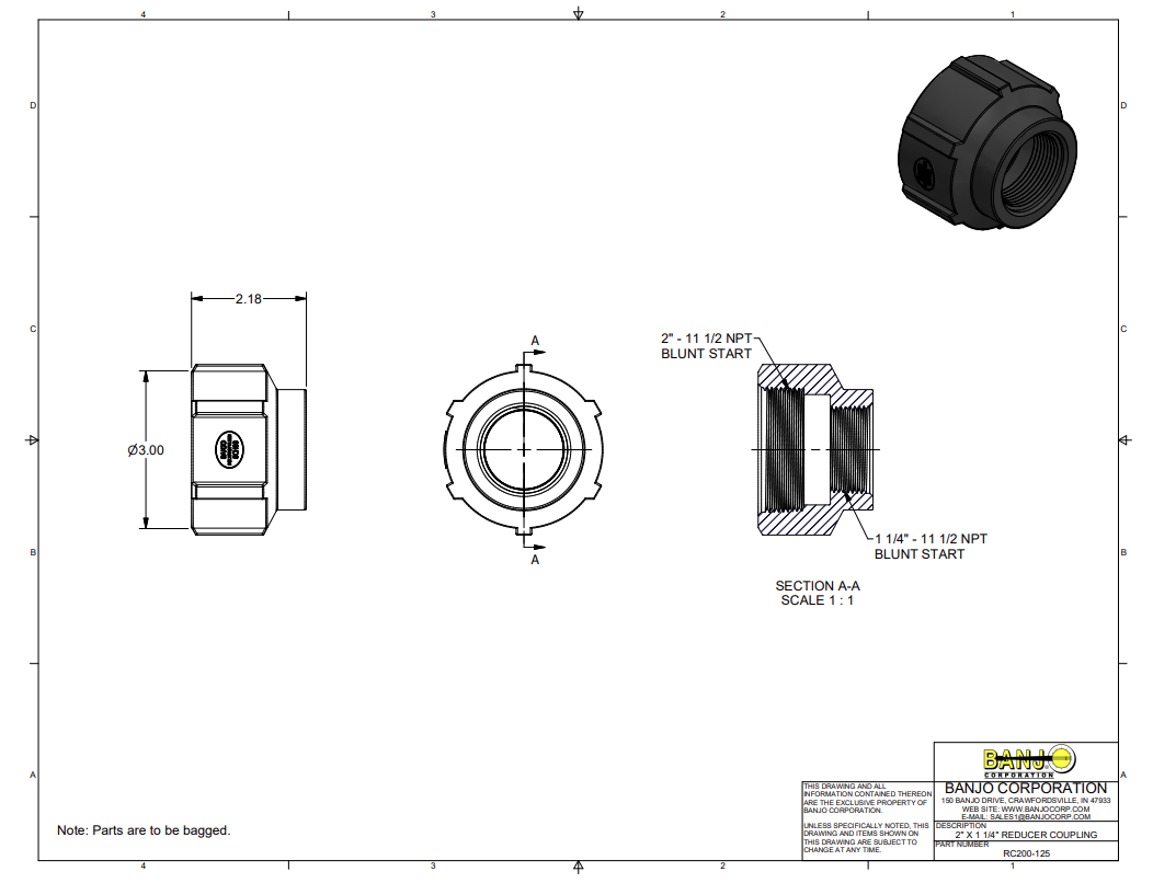 PP Adapter 2" FNPT X 1 1/4" FNPT | RC200-125 | Banjo Corporation