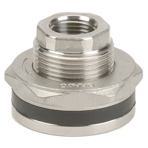 1/2-inch SS Bulkhead Tank Fitting w/ EPDM Gasket | TF050SS | Banjo Corporation | Category-Bulkhead, Connector Type-Female NPT, Material-Stainless Steel