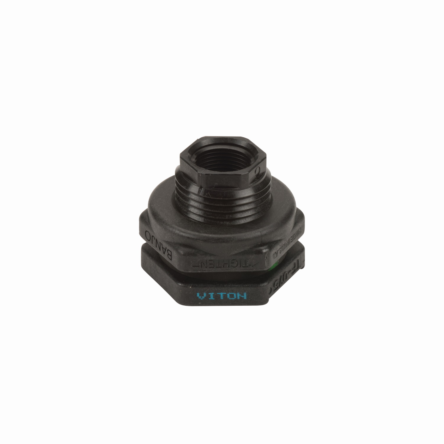 3/4-inch Poly Bulkhead Tank Fitting w/ FKM Gasket | TF075V | Banjo Corporation | Category-Bulkhead, Connector Type-Female NPT, Material-Polypropylene