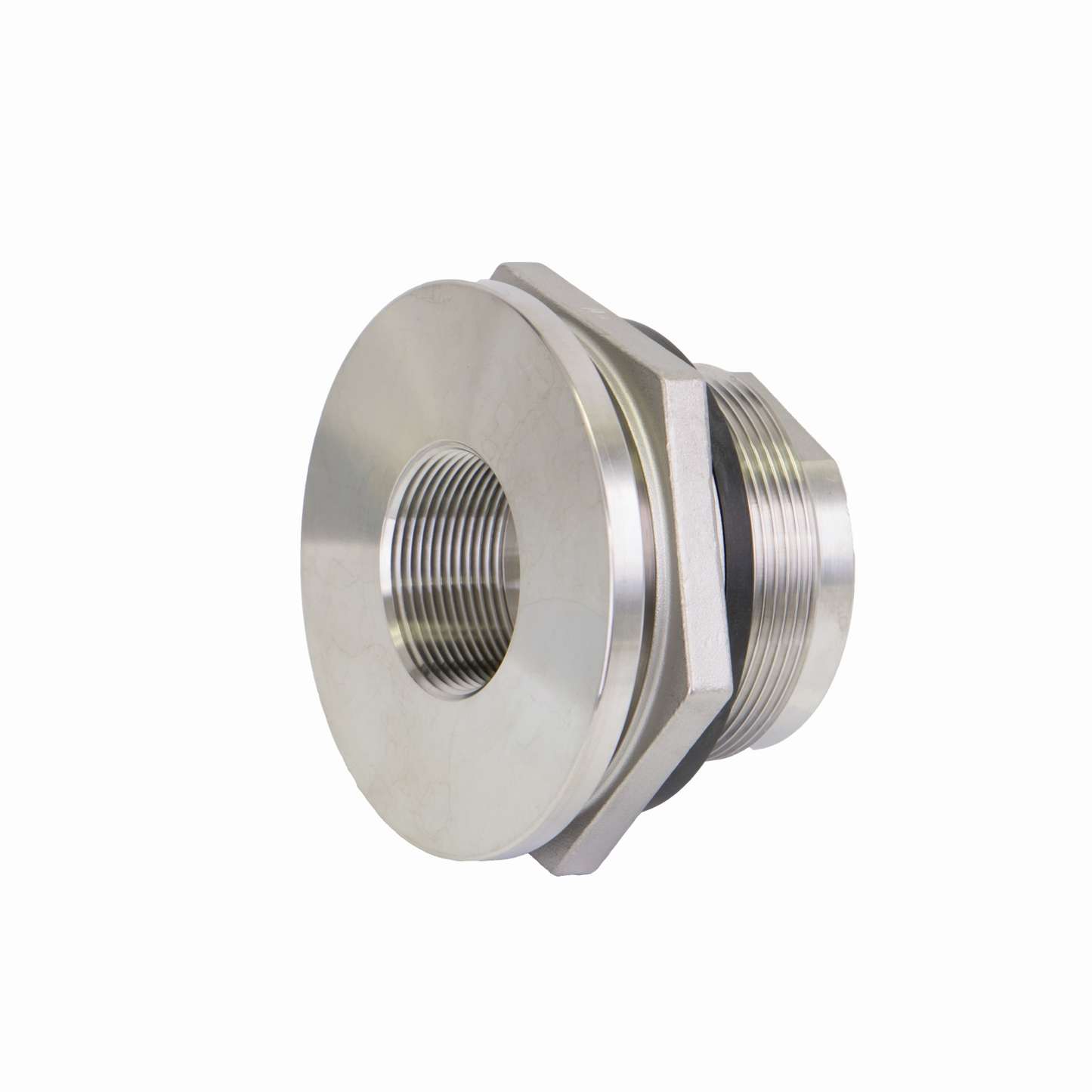 1 1/2-inch SS Bulkhead Tank Fitting w/ EPDM Gasket | TF150SS | Banjo Corporation | Category-Bulkhead, Connector Type-Female NPT, Material-Stainless Steel