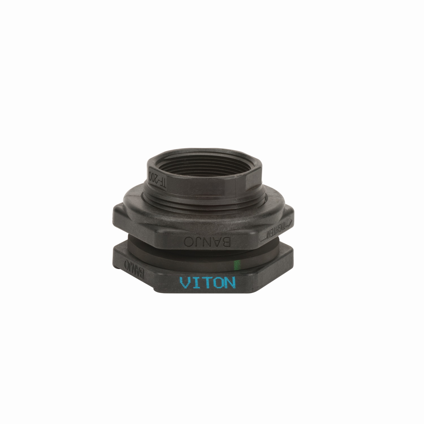 2-inch Poly Bulkhead Flange w/ Gasket, FKM | TF200V | Banjo Corporation | Category-Bulkhead, Connector Type-Female NPT, Material-Polypropylene