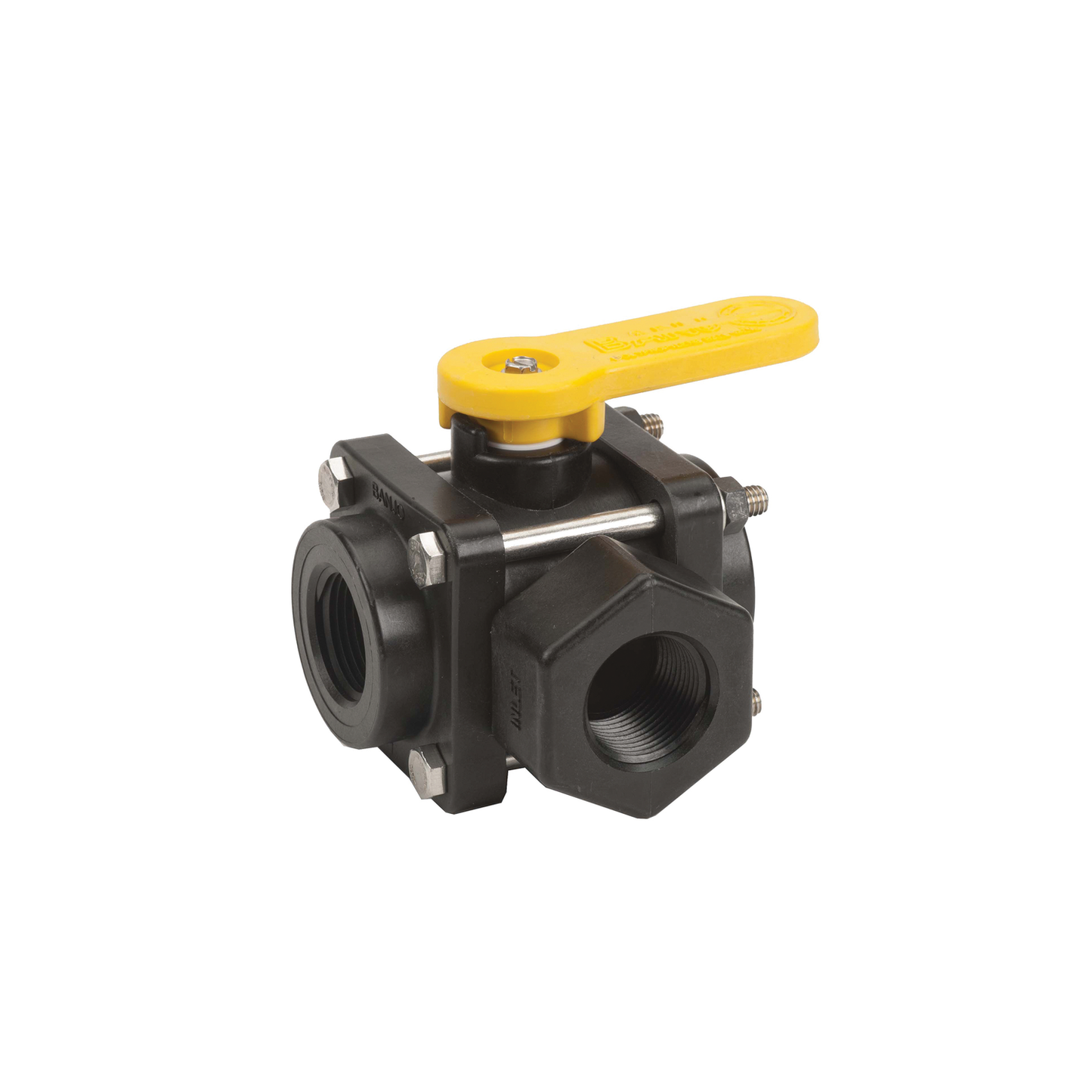 PP Valve Ball 3 Way Side 1-inch FNPT X 1-inch FNPT | V100SL | Banjo Corporation | Category-Valve, Connector Type-Female NPT, Material-Polypropylene