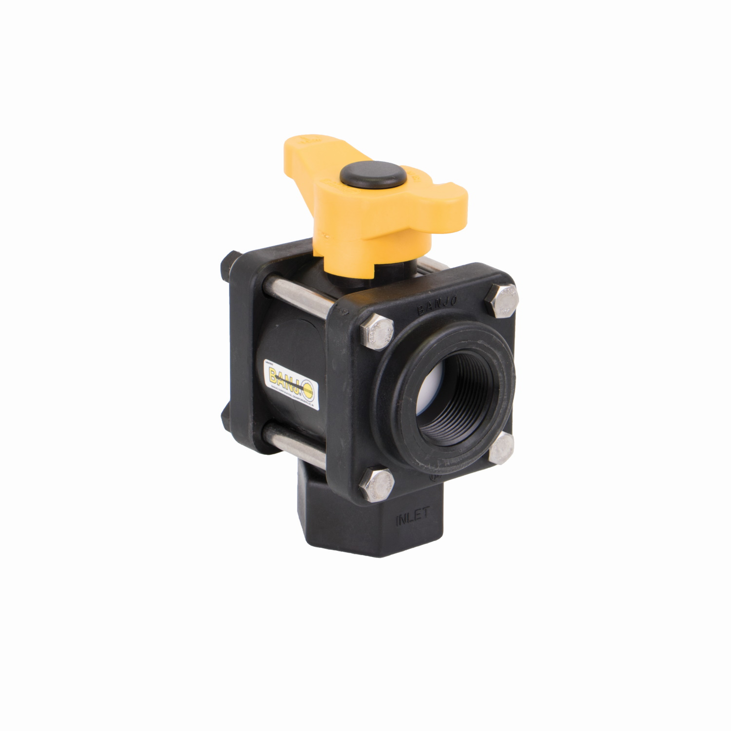 PP Valve 3 Way BTM 1 1/4-inch FNPT X 1 1/4-inch FNPT | V125BL | Banjo Corporation | Category-Valve, Connector Type-Female NPT, Material-Polypropylene