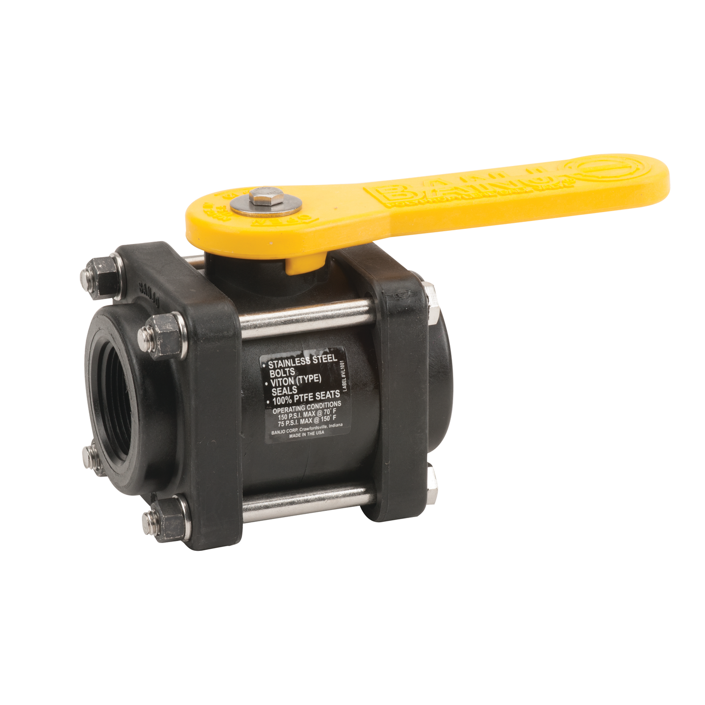 PP Valve Full Port 1 1/4-inch FNPT X 1 1/4-inch FNPT | V125FP | Banjo Corporation | Category-Valve, Connector Type-Female NPT, Material-Polypropylene