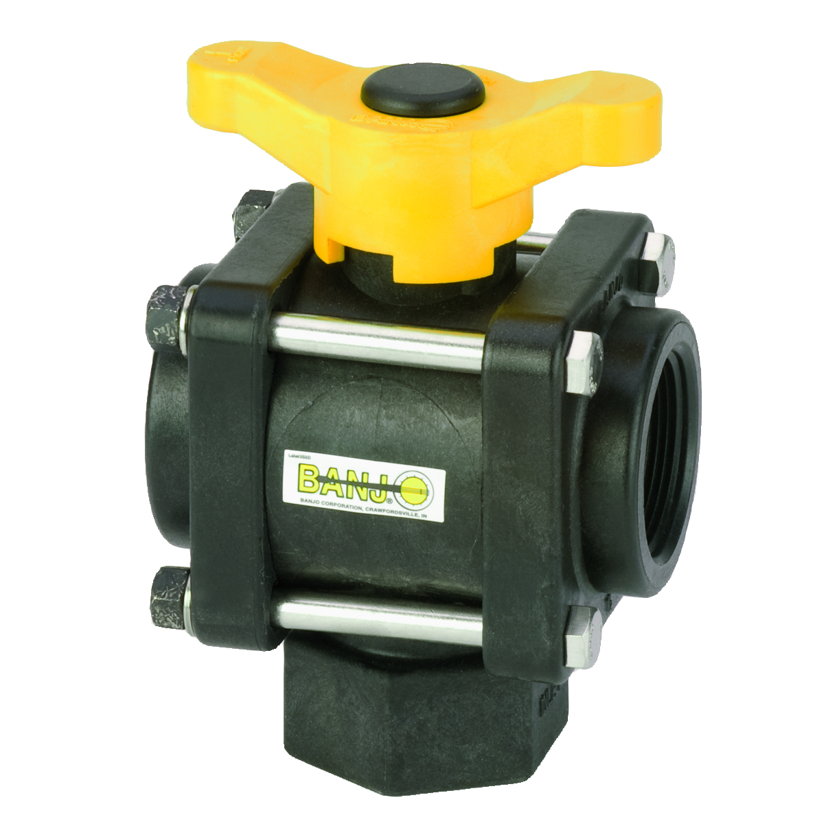PP Valve 3 Way BTM 1 1/2-inch FNPT X 1 1/2-inch FNPT | V150BL | Banjo Corporation | Category-Valve, Connector Type-Female NPT, Material-Polypropylene