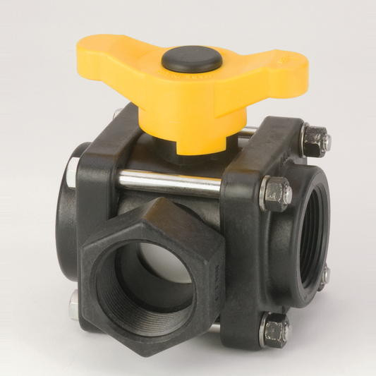 PP Valve Ball 3 Way Side 1 1/2-inch FNPT X 1 1/2-inch FNPT | V150SL | Banjo Corporation | Category-Valve, Connector Type-Female NPT, Material-Polypropylene