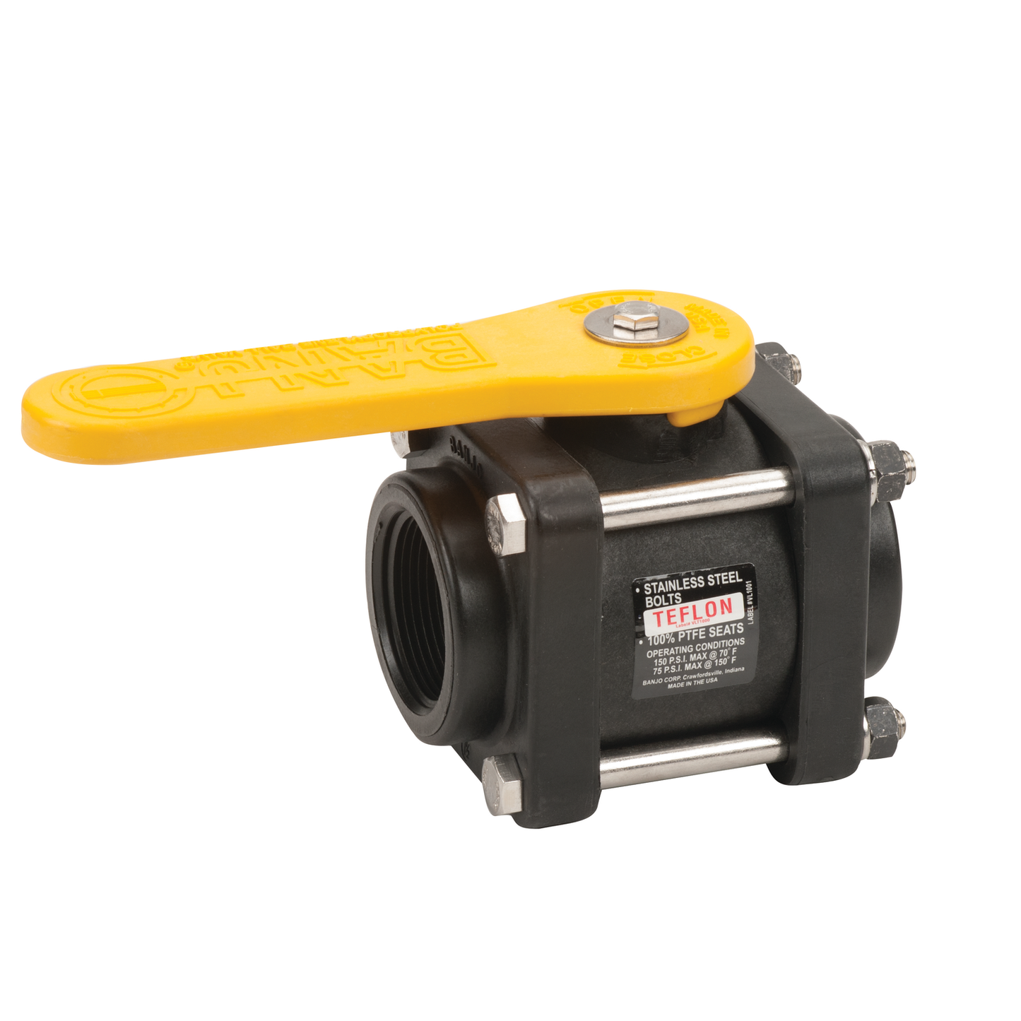 1 1/2-inch Poly Ball Valve, PTFE | V150T | Banjo Corporation | Category-Valve, Connector Type-Female NPT, Material-Polypropylene