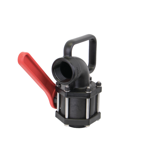 2-inch FP Nozzle Valve w/ 90 DEG Elbow | VA200FP | Banjo Corporation | Category-Valve, Connector Type-Female NPT, Material-Polypropylene