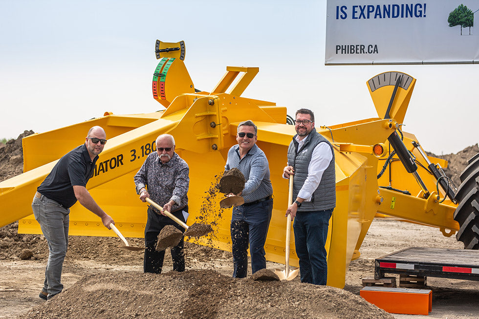From left to right: Ed Penner Lead Contractor, Bill McKitrick Municipality of Louise Councilor, Doyle Piwniuk MLA for Turtle Mountain, and Derek Friesen CEO and owner of PhiBer Manufacturing Inc.