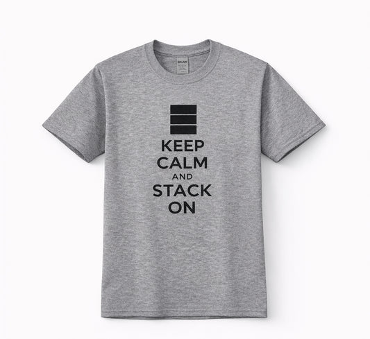 PhiBer Youth Keep Calm and Stack On Grey T-Shirt - XL - Heavy Cotton