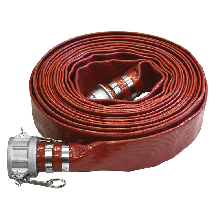 2" X 100 FT Red PVC Lay-Flat Hose Assembly w/ Male & Female Cam-Lock End Fittings