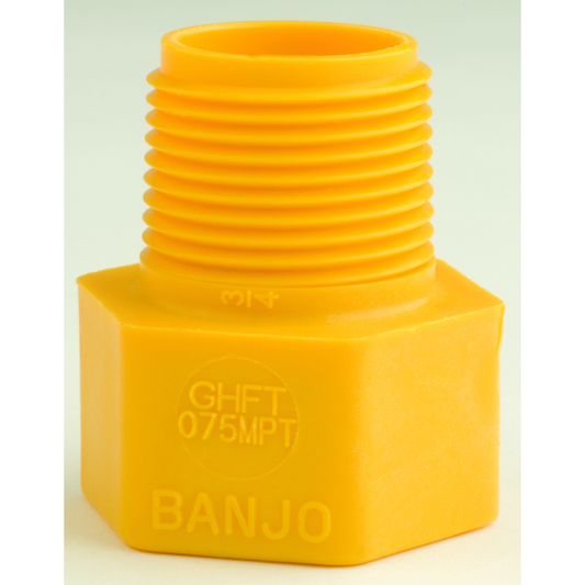 3/4-inch Male NPT X 3/4-inch Garden Hose Female Thread | GHFT075MPT | Banjo Corporation | Category-Adapter, Connector Type-Female GHT, Connector Type-Male NPT