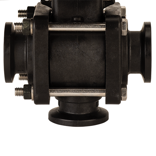 1-inch MEVX Bottom Load 3/4-inch SEC WWC 3W | MEVX100BLX | Banjo Corporation | Category-Valve, Connector Type-Manifold Flange, Material-Polypropylene