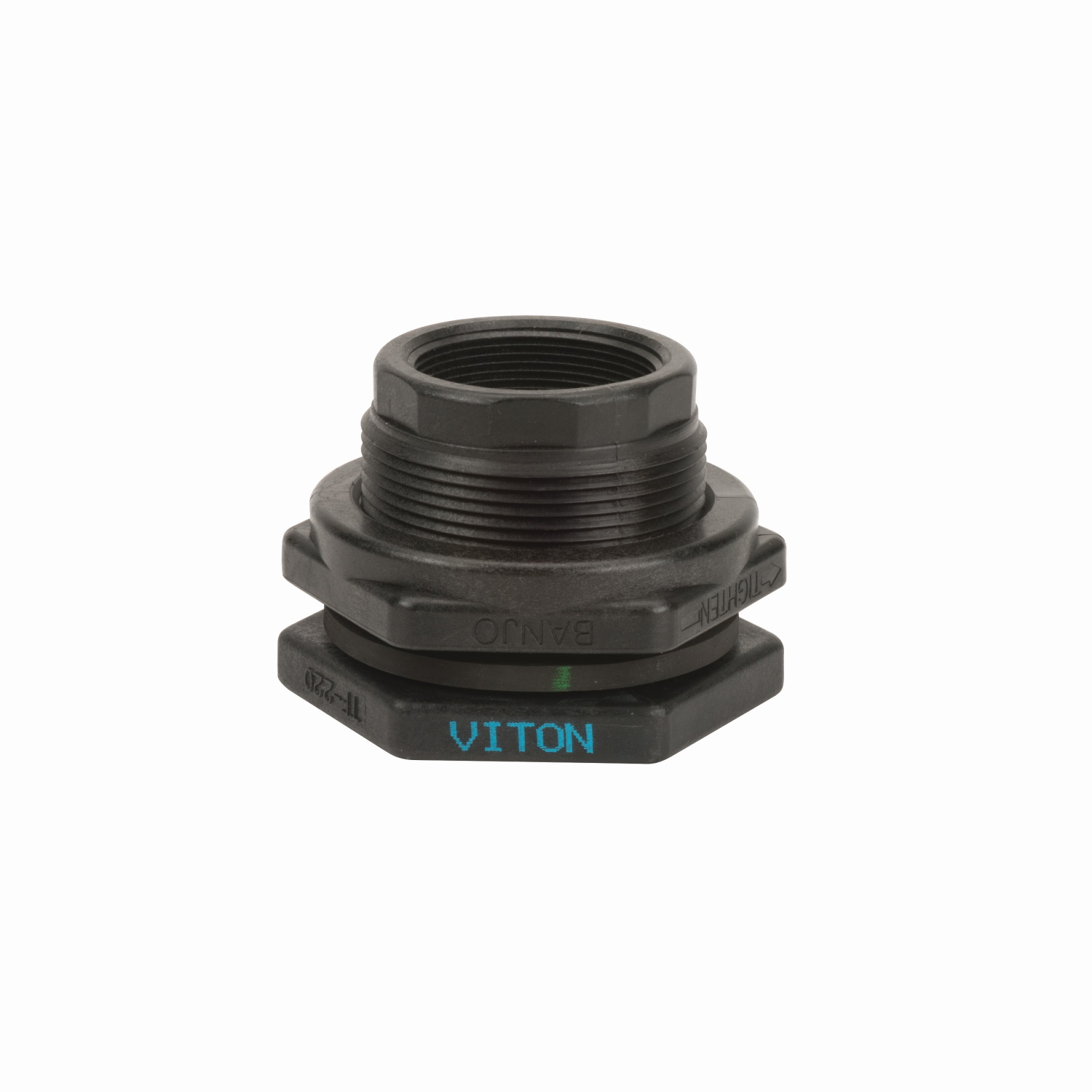 2-inch Poly Bulkhead Tank Flange w/ Gasket, FKM | TF220V | Banjo Corporation | Category-Bulkhead, Connector Type-Female NPT, Material-Polypropylene