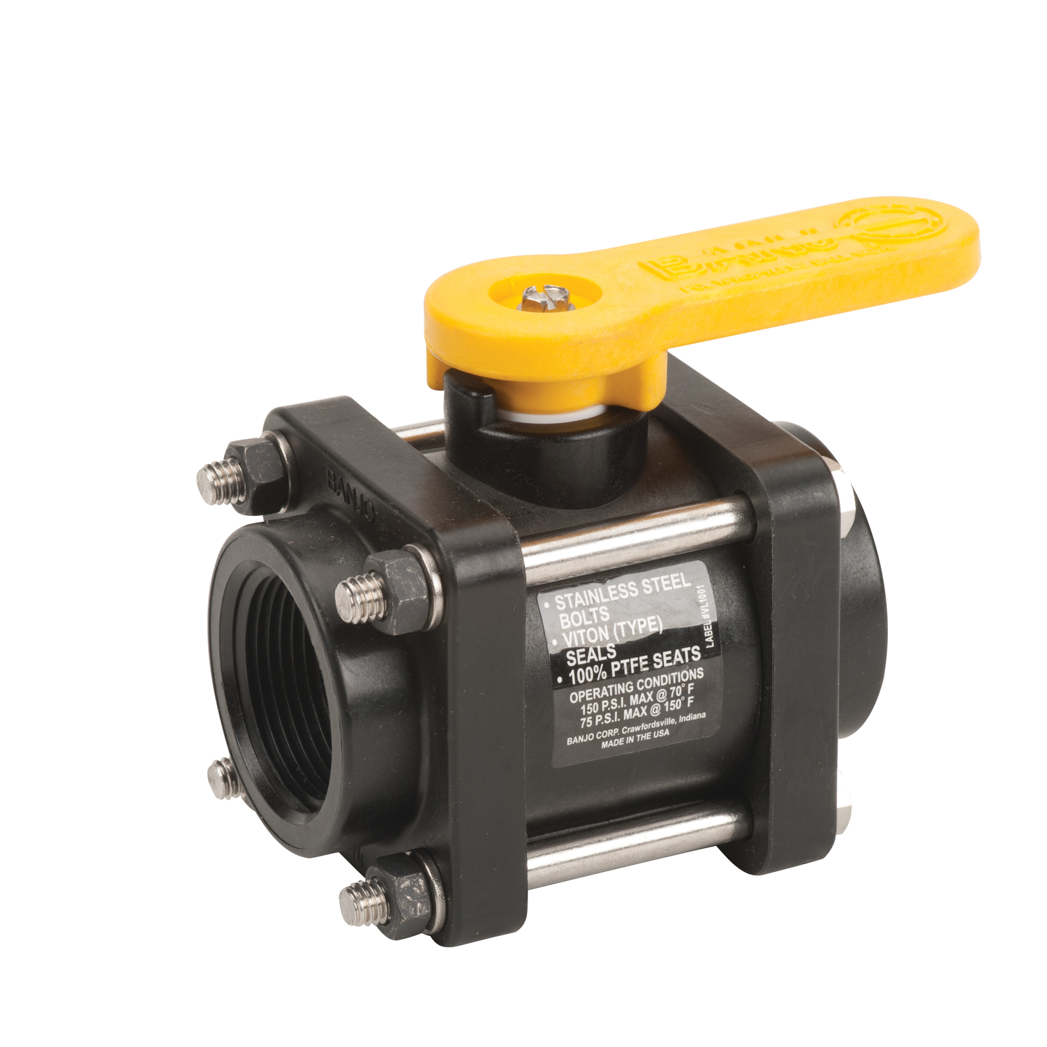 PP Valve 1 1/4-inch FNPT X 1 1/4-inch FNPT | V125 | Banjo Corporation | Category-Valve, Connector Type-Female NPT, Material-Polypropylene